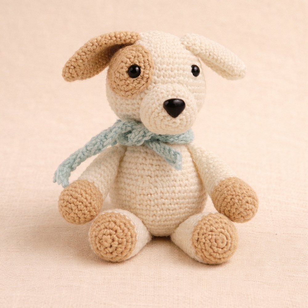 🌸 Crochet Kit - Cream and Brown Dog